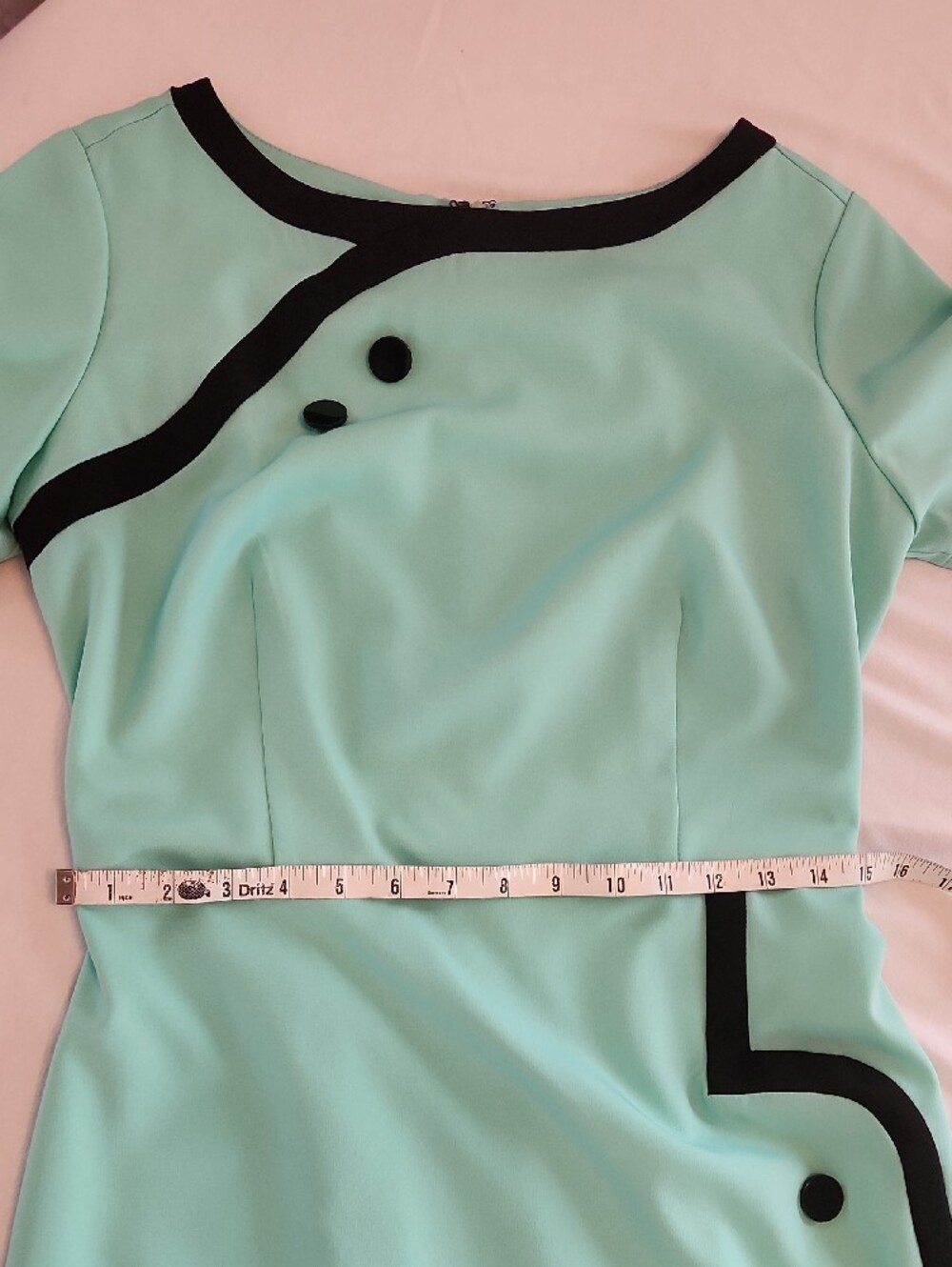 đź‘—Tatyana Mint Green Sheath Dress with Black Trim And Belt Sz L - Picture 8 of 9